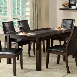 Dark Brown wood dining table rectangular glass center insert
