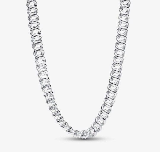 PANDORA PAVE CUBAN CHAIN STERLING SILVER NECKLACE. S925. ALE