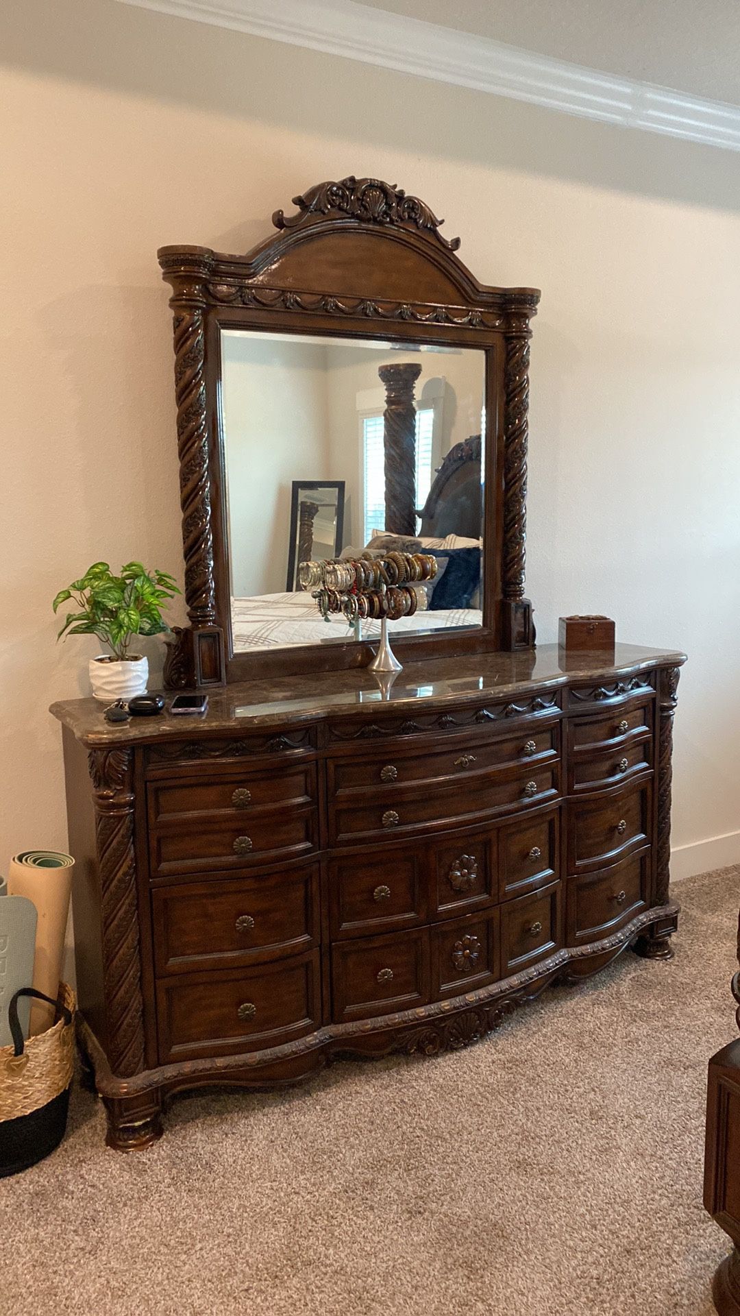 ashley north shore dresser brown B553-131 Ashley Furniture Marble Top Dresser
