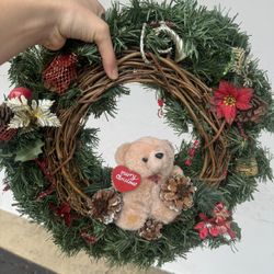 Christmas Wreath with Teddy Bear