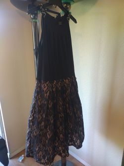 JH Evenings Black Rhinestone Halter Neck & Lace Cocktail Dress