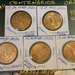(5) BEAUTIFUL ORIGINAL MEXICAN GOLD CENTENARIO 1947 UNCIRCULATED 22 KARAT WEIGHT 41:6 GRAMS 