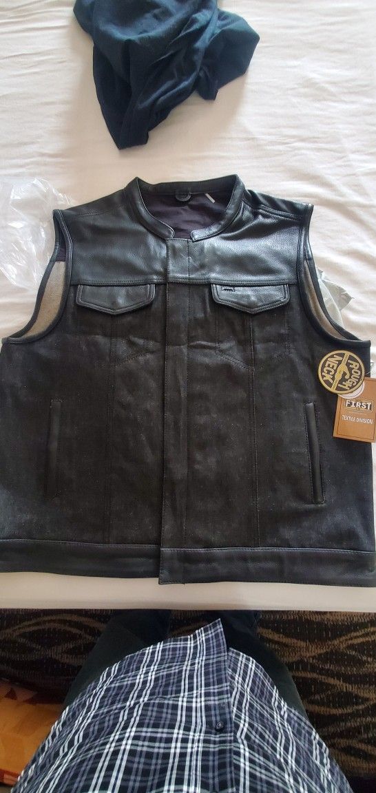 Leather DENIM Vest 2xl Motorcycle Vest