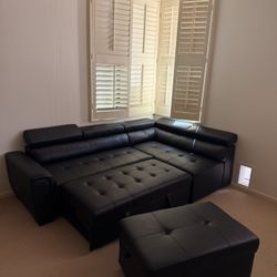 95" Wide Faux Leather Right Hand Facing Sleeper Corner Sectional with Ottoman