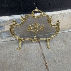 French Brass Heavy Fire Screen With Cupids
