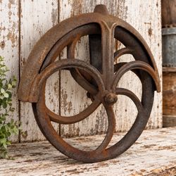 Antique 13” Cast Iron Pulley Wheel Primitive Farm Barn Industrial Decor