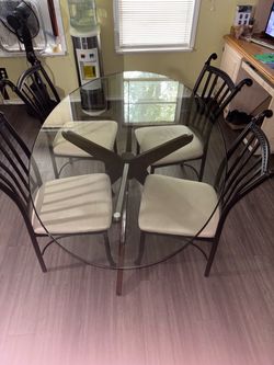 Glass-Top Dining Room Table + Chairs