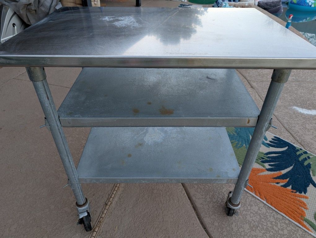 Steel Utility Cart / Table On Wheels With Shelves