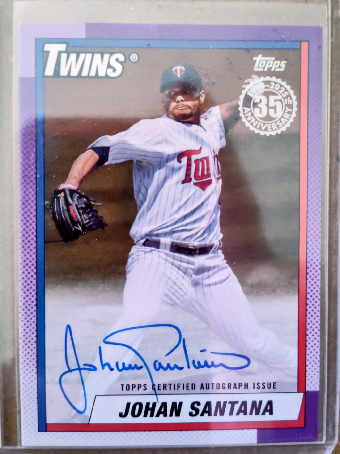 2025 Topps Series 1 Johan Santana #90A-JSA 1990 Topps On-Card Auto GOLD /50