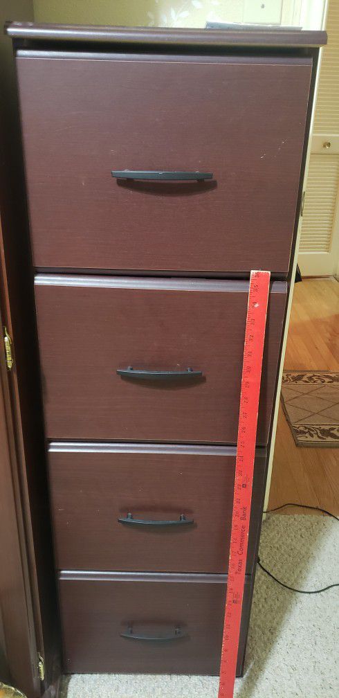 Vertical faux dark cherry wood filing cabinet 