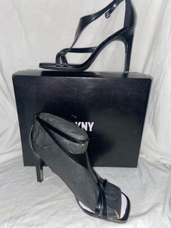 DKNY Audrey Women Black Strappy Stiletto Dress Shoes Open Toe Buckle Heel sz10