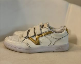 VANS Gold Accent Sneakers – Size 7 Adorable  white with gold detailing and easy velcro straps