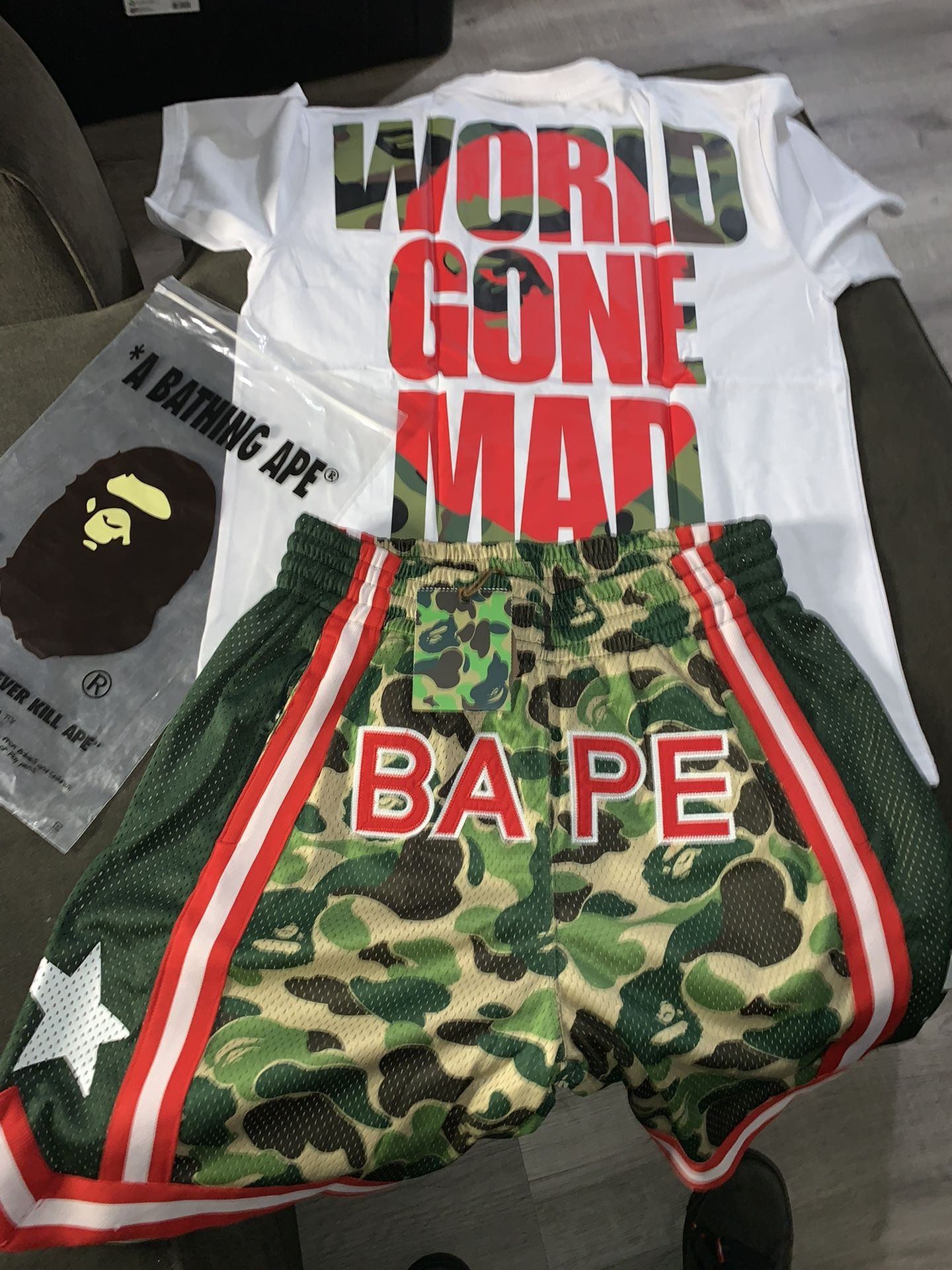 World Gone Mad Bape T-Shirt - Bape Shorts 