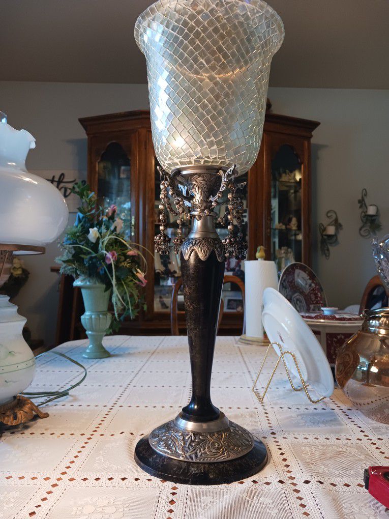 ALMOST 23 INCHES TALL  REALLY UNIQUE  BLACK AND SILVER CANDLE HOLDER FROM INDIA 
