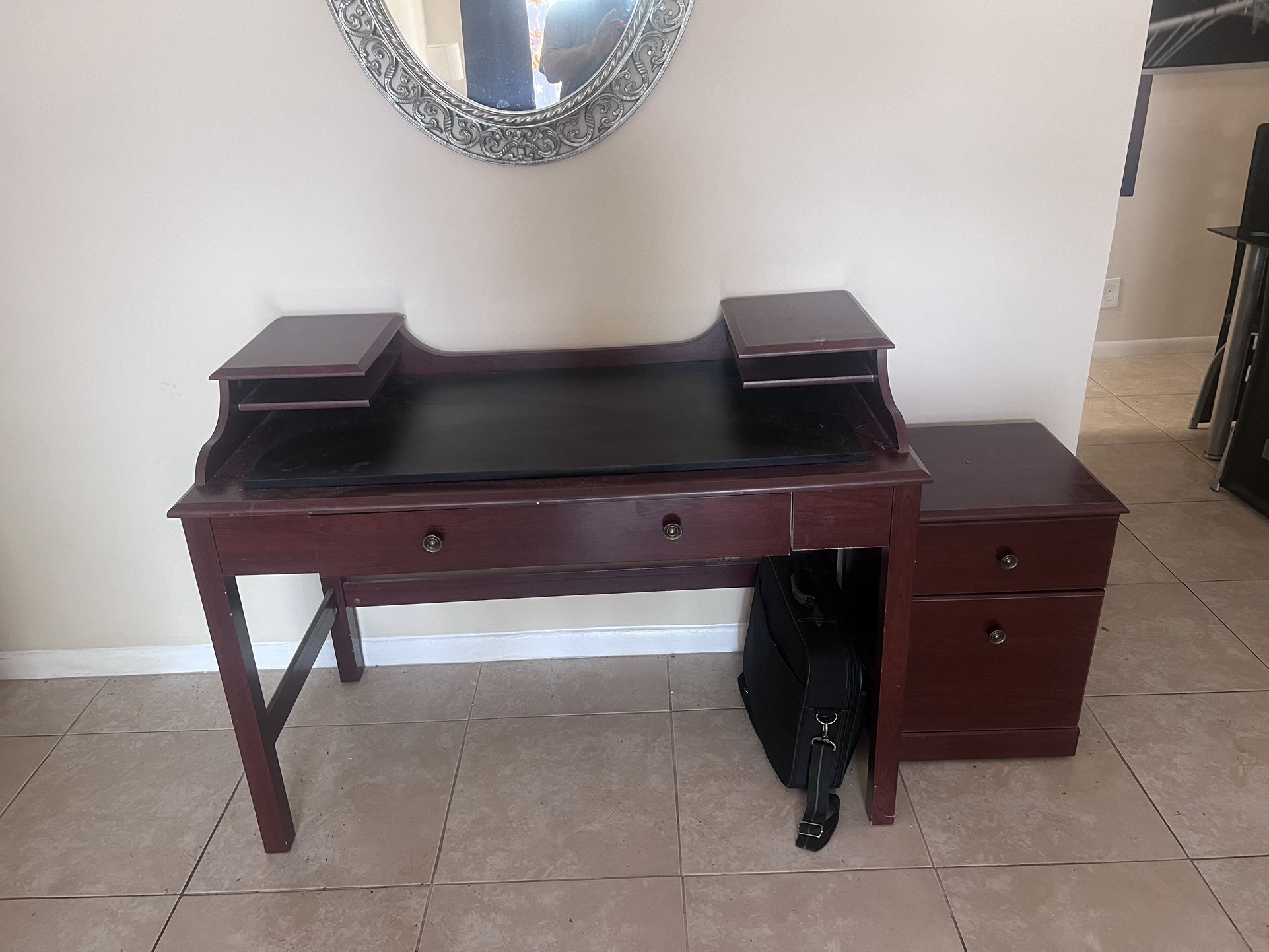 Oak Computer Desk And File Cabinet With Chair