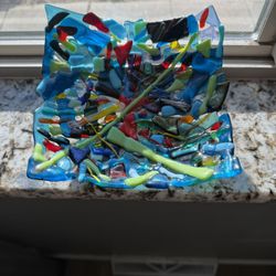 Abstract Fused Art Glass Bowl/Decorative Plate