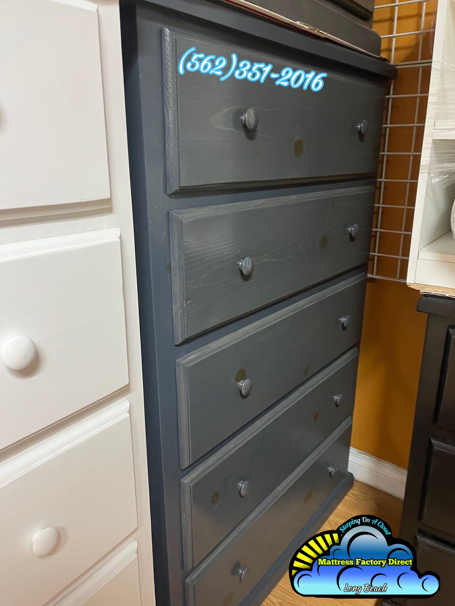 Five Drawer Jumbo Tall Dresser Double Knob- Mueble Gris