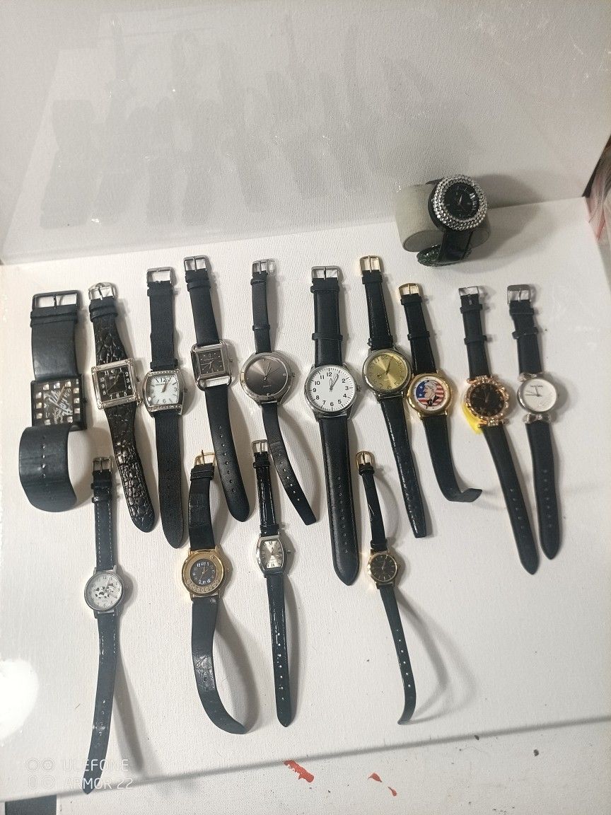 15 pc Black Leather Watches