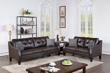 Sofa and Loveseat Dark Brown Gel Leatherette, New Especial price 