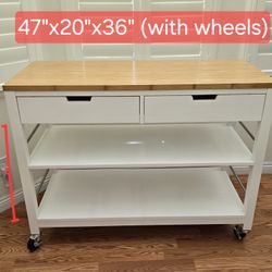 TRINITY | Kitchen Island w/ Drawers | White & Bamboo