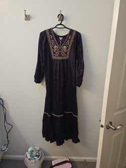 Purple Embroidered Midi Dress