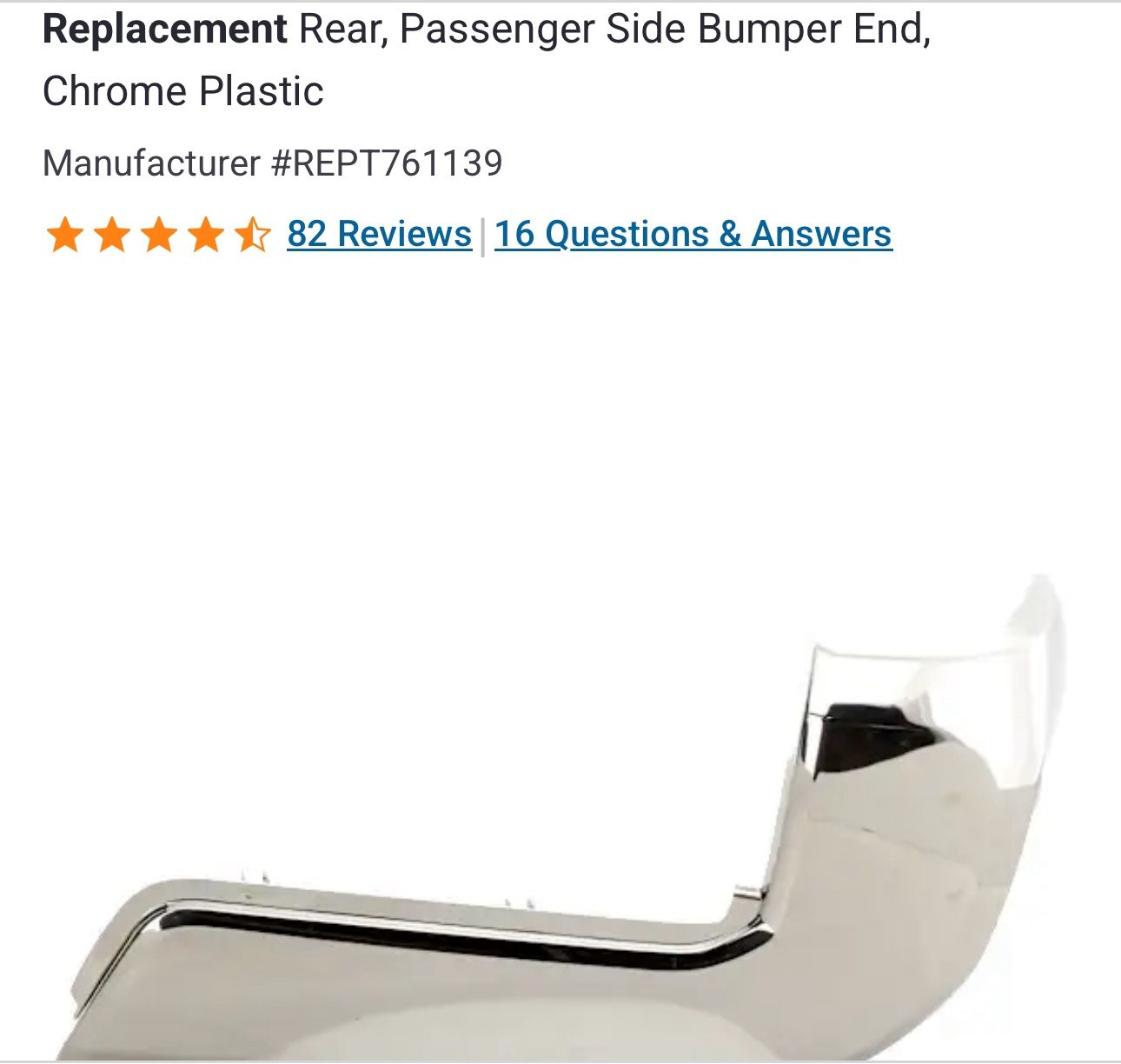 Toyota Tacoma Rear Passenger Side Bumper End Chrome Plastic