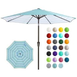 Patio Umbrella Outdoor Table Umbrella with Push Button Tilt and Crank, Market Umbrella 8 Sturdy Ribs UV Protection Waterproof for Garden, Deck, Backya