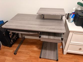 Gray Wood Computer Desk with Monitor Riser