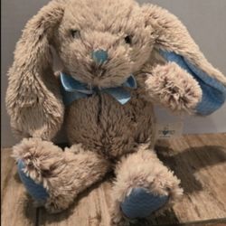 Hugfun Plush Bunny Rabbit Brown Blue Bow Long Ears Stuffed Animal 2017