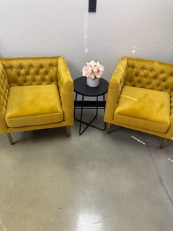 Mustard Yellow Velvet Tufted Accent Chairs – Set of 2