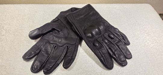 Superbike Perforated Leather Motorcycle Gloves - Hard Knuckle Armor Touchscreen