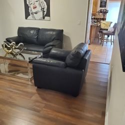 Genuine Black Leather Living Room Set-3 Piece