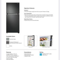 Samsung 18 cu. ft. Refrigerator With Top Freezer With FlexZone and Ice Maker