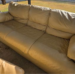 Tan Leather 3-Seat Sofa