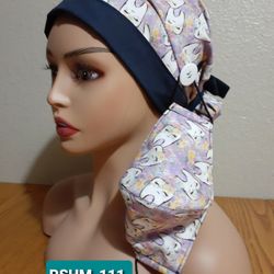 SCRUB HAT / Hygienist / Dental / Reversible Surgical Scrub Hat Set with Buttons