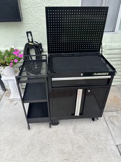 Husky tool box cart with pegboard