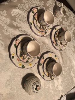 Small/Mini set of 4 expresó coffee mugs with sugar & creamer holder