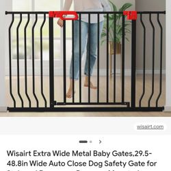 Wisairt Extra Wide Metal Baby Gates,29.5-48.8in Wide Auto Close Dog Safety Gate for Stair and Doorways,Pressure Mounted(Black)...NEW IN BOX