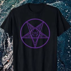 New Gothic Occult Baphomet Graphic Purple t Shirt