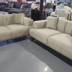 2 PIECE LIVINGROOM SET 2 LOVESEAT LIGHT GRAY VELVET 67X38