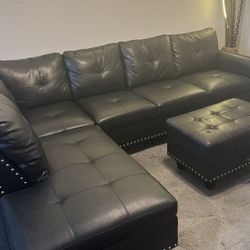 Black Leather Sectional