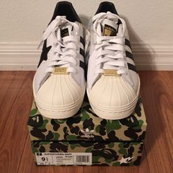 Brand New Adidas Superstar x Bape White Black Size 9.5 Men’s 