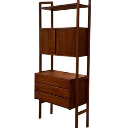Vintage Mid Century Modern Free Standing Room Divider Wall Unit Cabinet with 3-Drawers and Finished Back