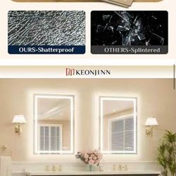 40 in. W x 32 in. H Rectangular Frameless LED Light Anti-Fog Wall Bathroom Vanity Mirror with Backlit and Front Light

$95