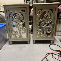 Glam Mirrored Wood Side End Tables or Nighstands with Shelves