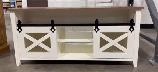 Farmhouse Coffee Table with Storage 41.7" High Glossy Desktop Coffee Tables with Sliding Barn Door,