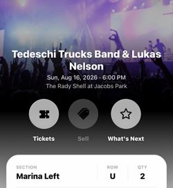 2x Tedeschi Trucks Band & Lukas Nelson tickets Rady Shell