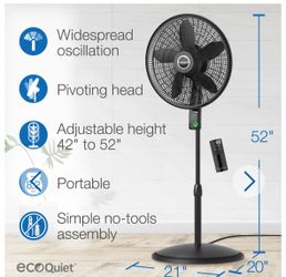 3 Speed 18” Oscillating Pedestal Fan for Home in Black with 90° Oscillation, Adjustable Height, Timer and Remote