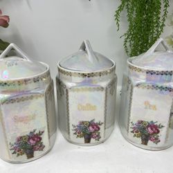 Vintage German Lusterware Canisters – 3 Piece Set with Lids