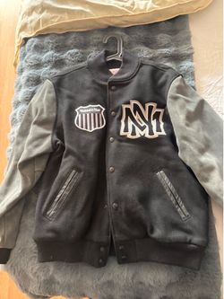 Authentic Mitchell and Ness black and Gray wool bomber jacket